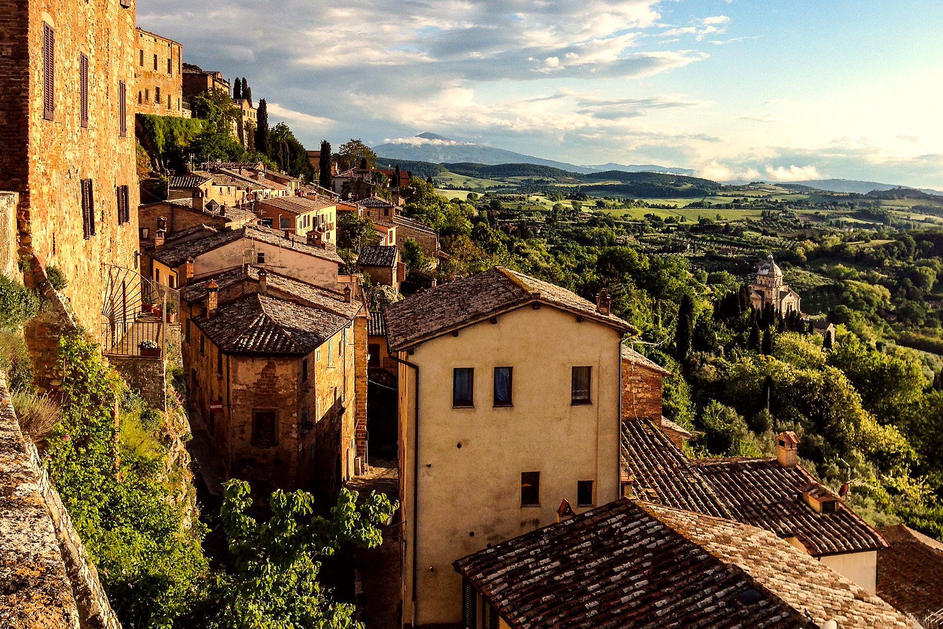 Golden hour over hillside rooftops