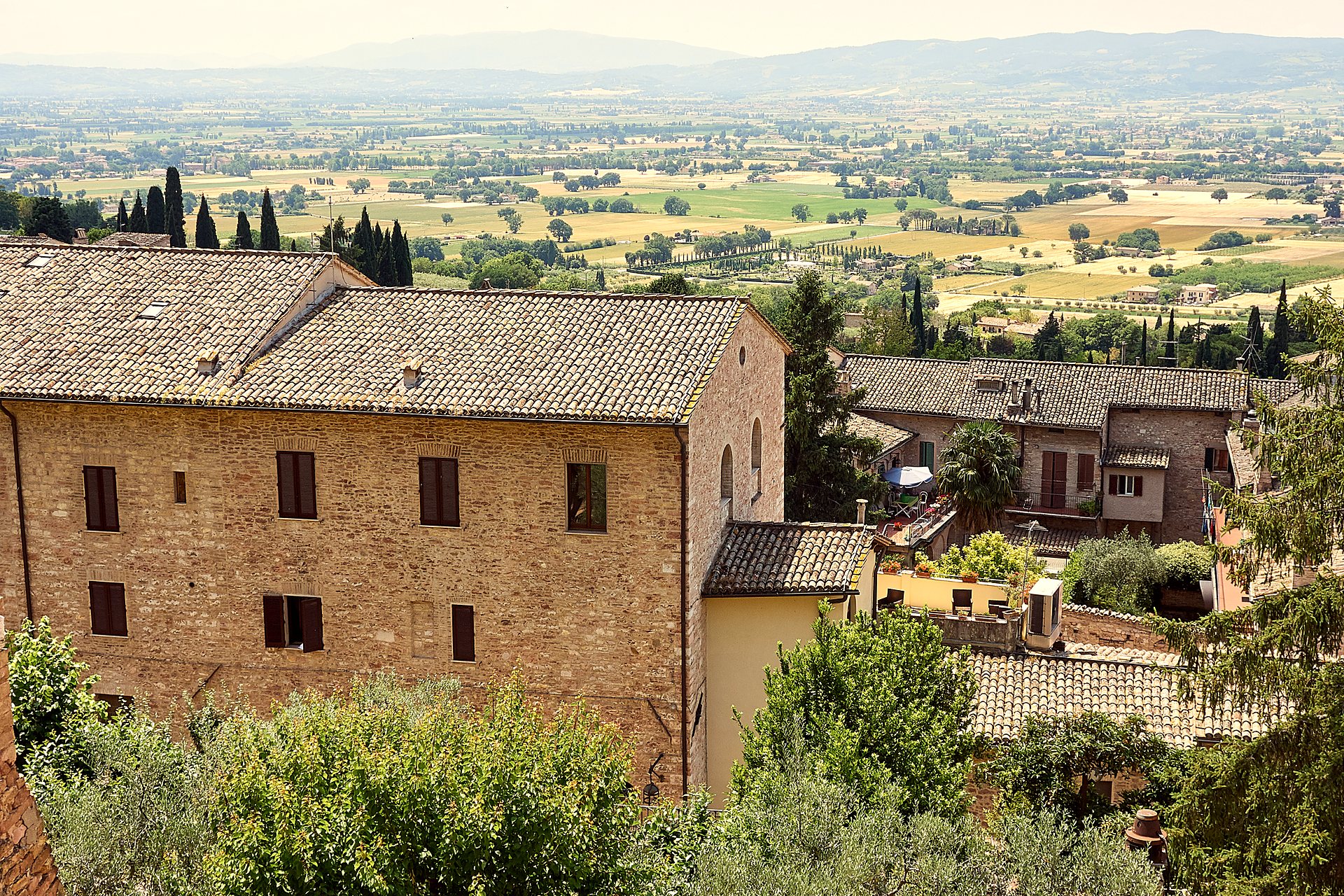 A stone town above a wide valley